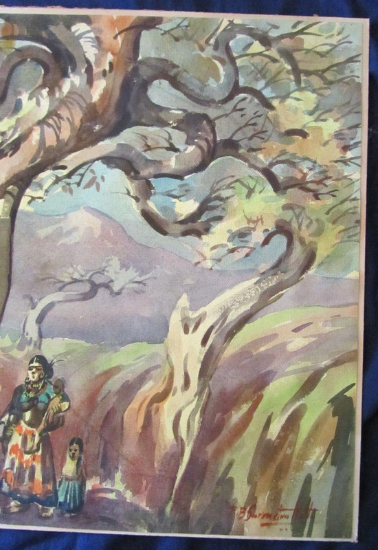 Vintage PB Surendranath Mid Century India Watercolor Painting 15" x 19.25" P. B. gallery