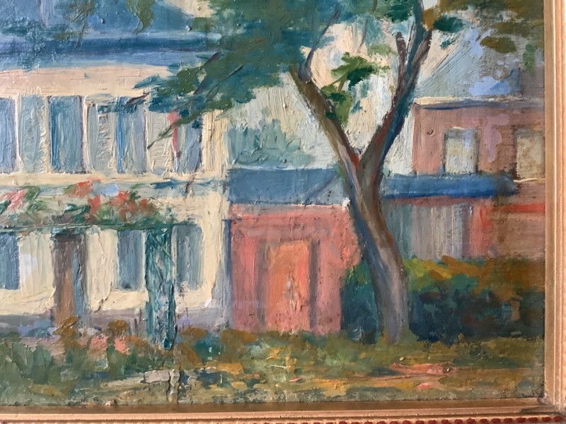 ANTIQUE IMPRESSIONIST OIL PAINTING - MYSTERY FRENCH PLEIN AIR - GARDEN HOUSE gallery