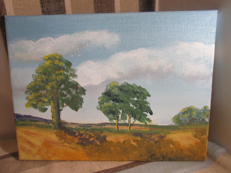 California Foothills Trees Painting Landscape Plein Air Signed 12″x9″