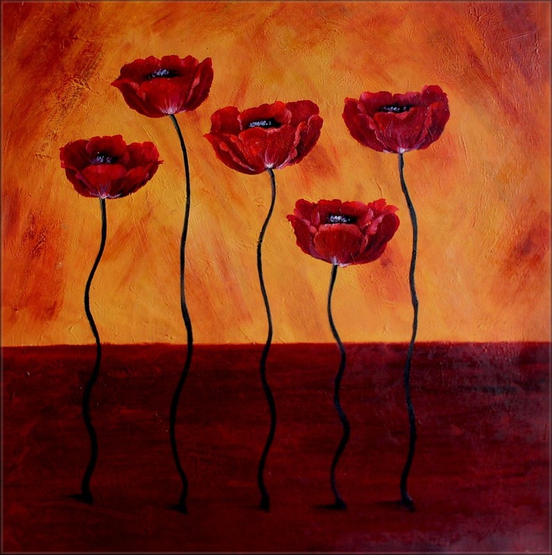 Red Poppies Series 7, Hand Painted Oil Painting, Beautiful! Ex. Large 30x30in