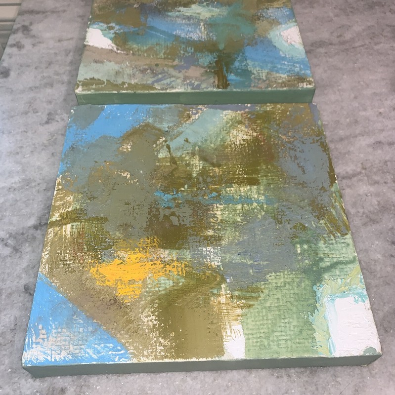 Original PR Modern Abstract Canvas 10”Sq Green white Yellow Blue gallery
