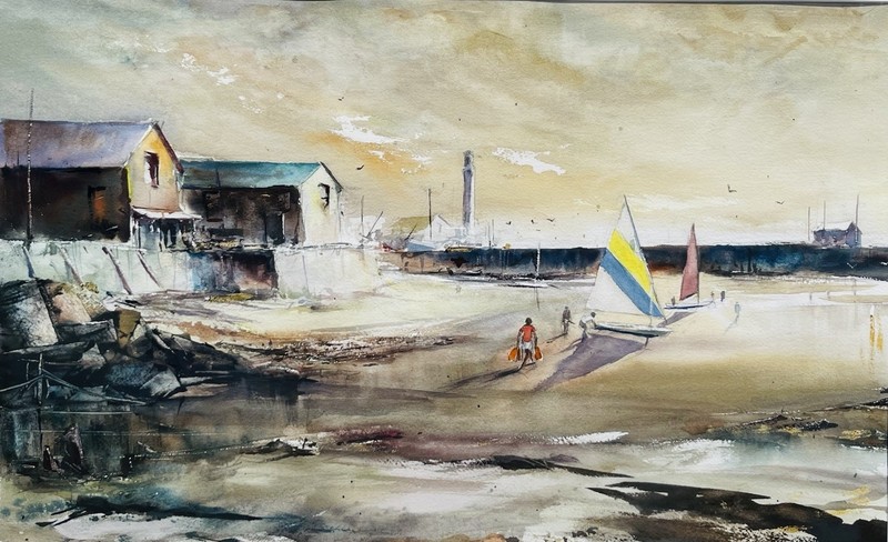 William Maynard Signed Watercolor Sailing. Pilgrims Monument Provincetown Harbor gallery