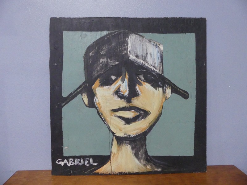 Original Gabriel Signed Oil On Board Contemporary Street Grafitti Painting