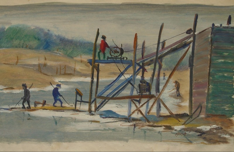 Workers at a Fish Factory/Processing Plant Oil Painting-Circa 1940s-Louis Bosa gallery