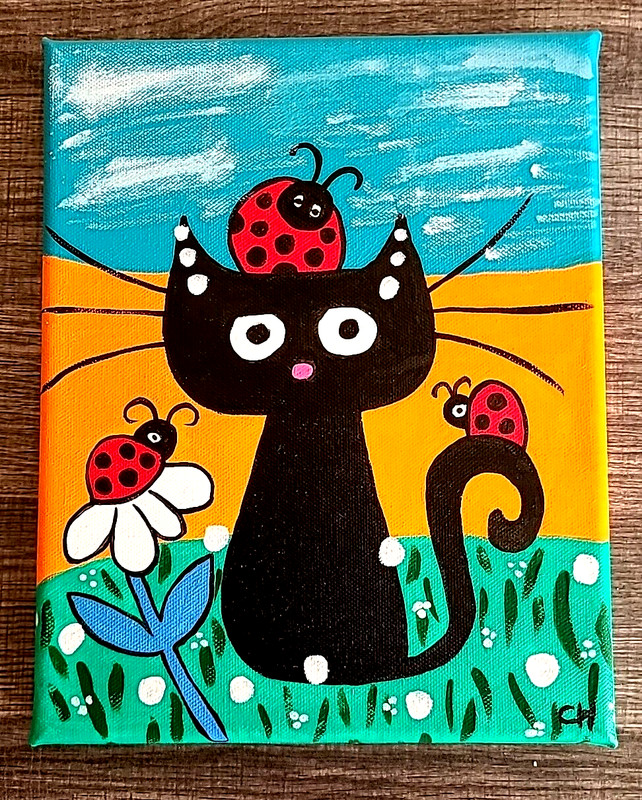 OriginalPainting CAT TAKING CARE OF THE LADIES 8×10 CANVAS Art CARMEN HYLTON