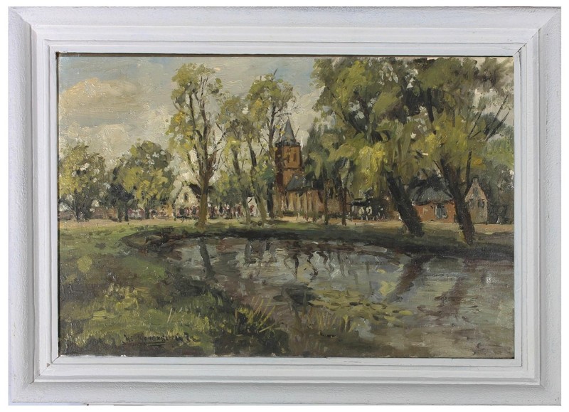 Framed Early 20th Century Oil – Village Green