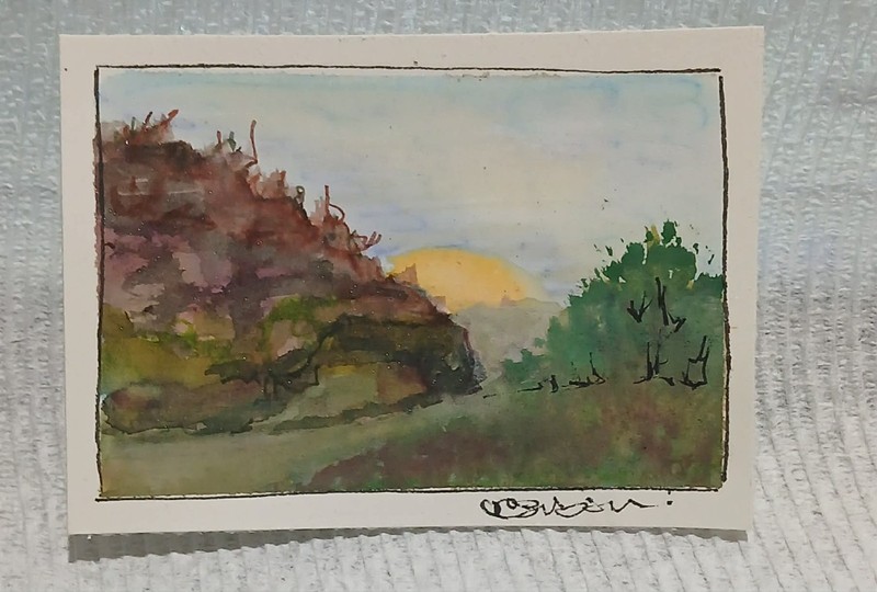 Serenity Landscape — Sunrise Road Into the Hills ACEO OOAK Watercolor