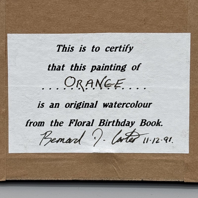 Bernard F Carter Original Watercolor Painting Orange Floral Birthday Book Jan 17 gallery