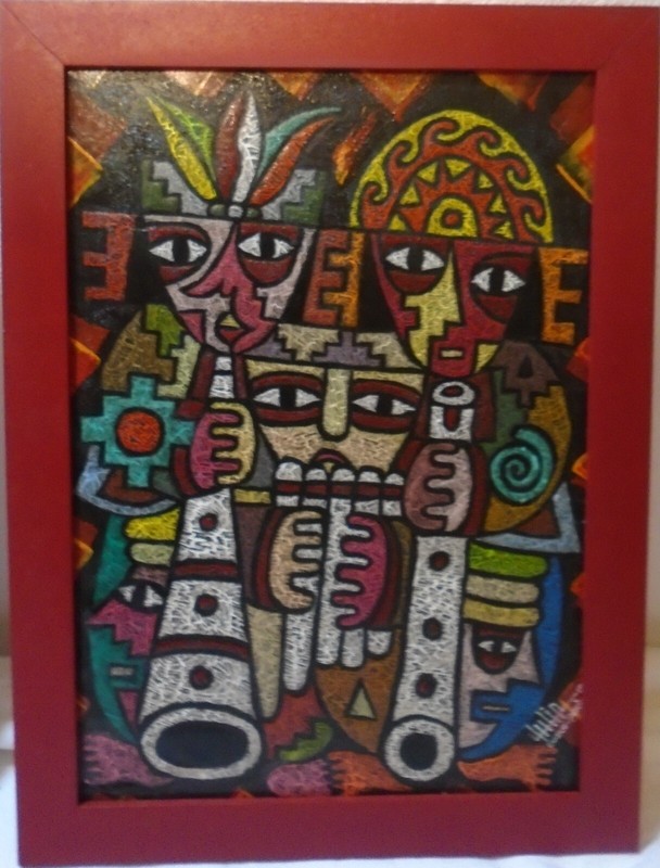 Original Painting Scratch Art VERY DETAILED Folk Traditional Acrylic Cusco Peru gallery