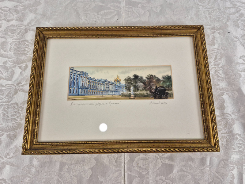Catherine Grand Palace Water Color Painting Russia Architectural Gold Gilt Frame gallery
