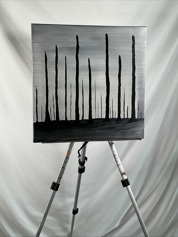 Original Abstract Forest Painting Black White Modern Fine Art Canvas 20x20 COA gallery