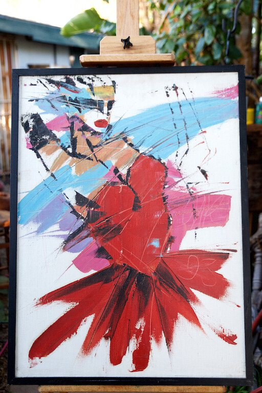 Large Avant Gard Contemporary Oil on Canvas “Model on Blue”Female Haute Couture gallery