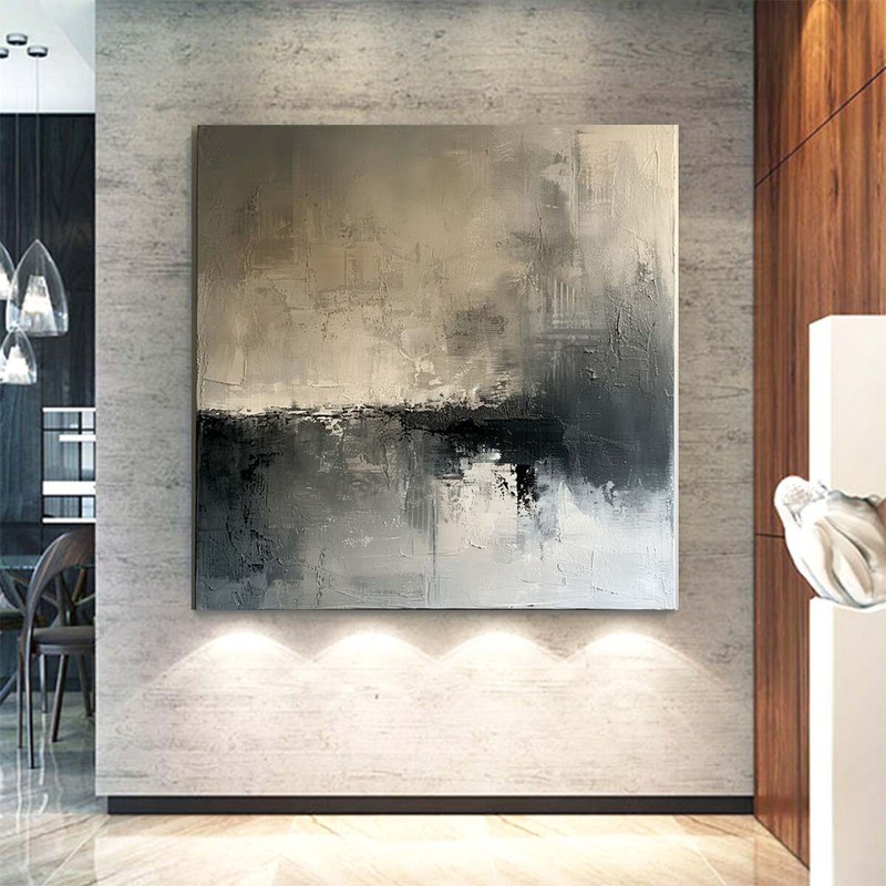 Abstract Wall Art Handmade Oil Painting On Canvas Living Room Gray White 31in