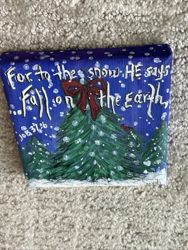 Christmas Trees Snow Original Painting Xmas Art Blue gallery