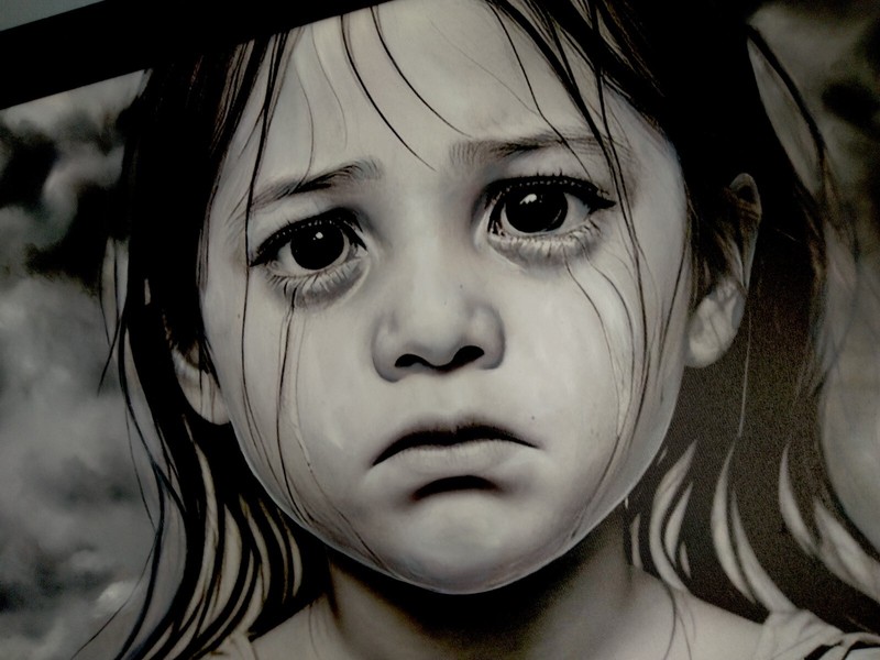 CRYING GIRL Original Oil Painting 24x36 Vintage Frame by L.A. Artist gallery
