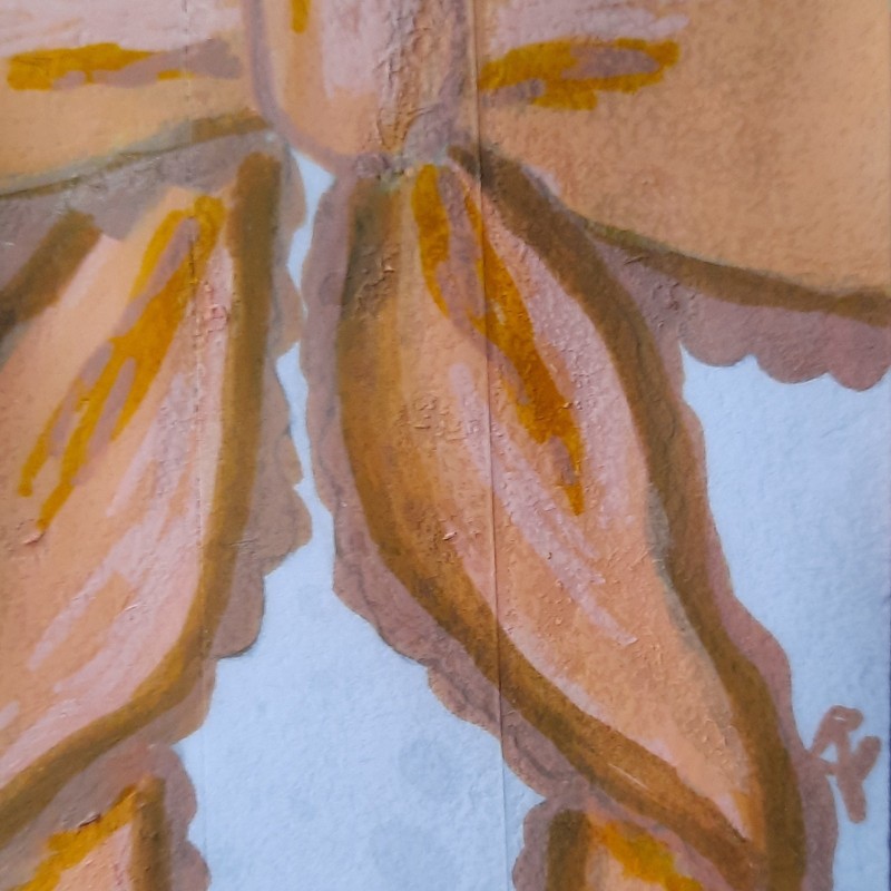 Peach Bow with Brown Ruffles OOAK laminated Acrylic Painting Signed aceo gallery