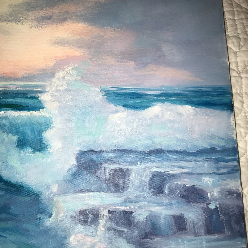 SUNSET seascape coast ocean hand painted oil original PAINTING waves signed 89 gallery