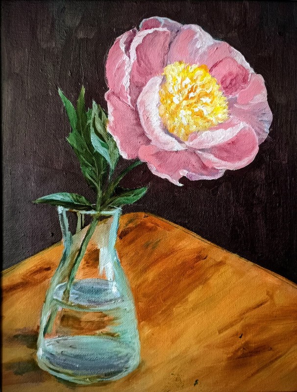 canvas oil painting pink peony flower vase on a table new 30×25 art original