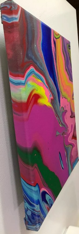 Original Acrylic Pour Painting Abstract - Orange, Blue, Pink, Green 10x10 gallery