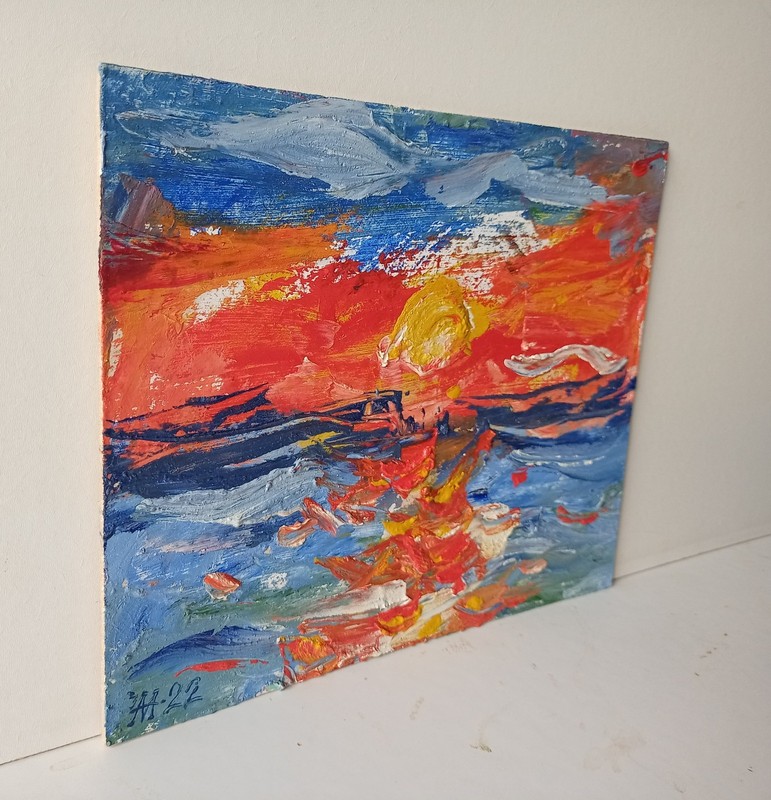 Sea Impasto Painting Original Art Impression Oil Painting 7.8 x 10 in gallery