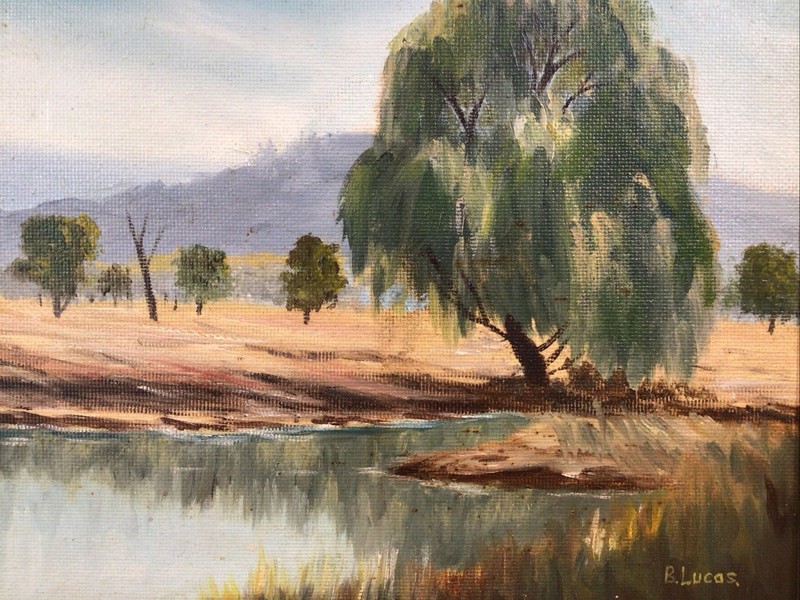 Artist B Lucas Lone Tree 1960s Framed Oil Painting gallery