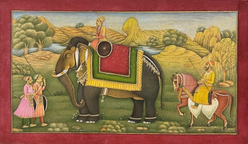 Maharaja Elephant Procession Miniature Painting Hand Painted Original Art Paper