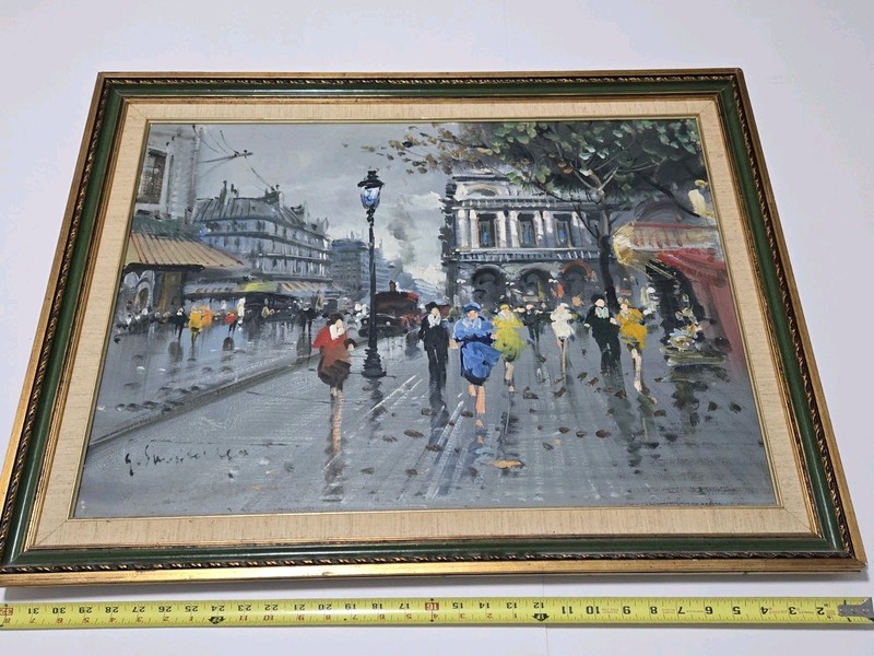 Impressionist Downtown Scene OOAK Painting On Canvas Signed Framed 24×32