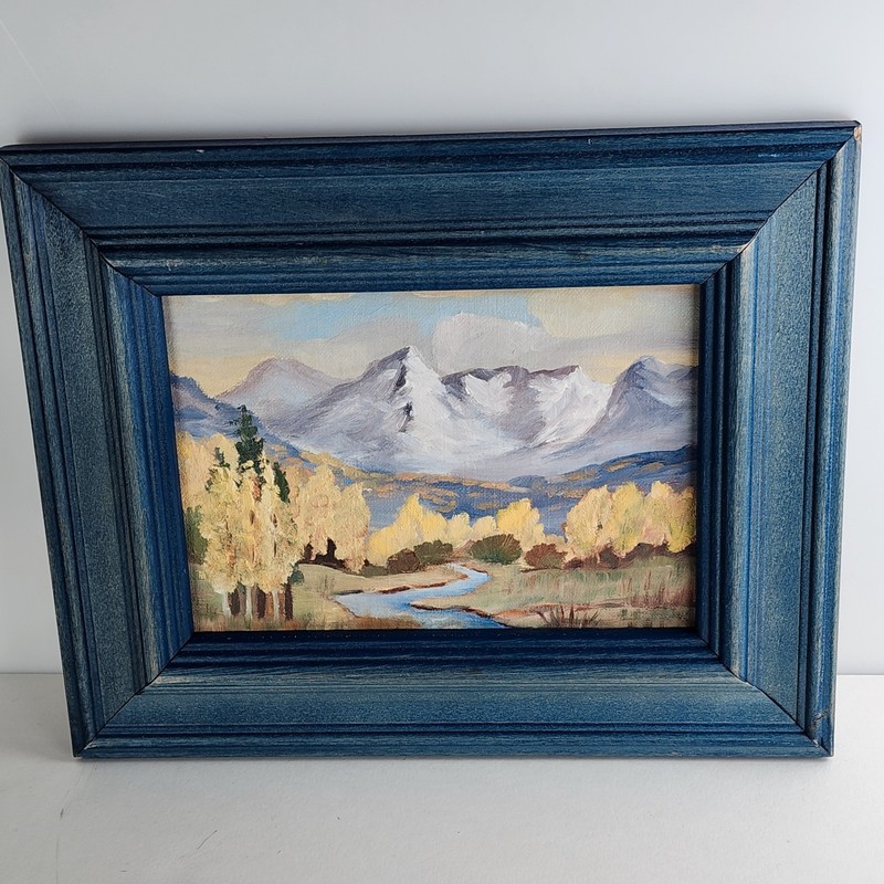 Mountain Landscape Miniature Acrylic on Panel Framed Painting