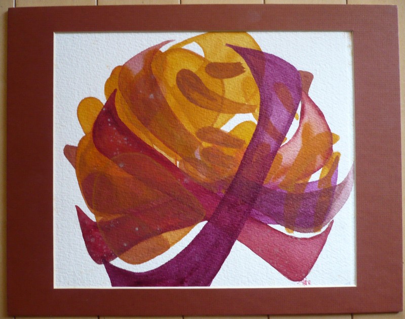 MYSTERY MODERN MODERNIST EXPRESSIONIST, COLLECTIBLE VINTAGE WATERCOLOR Red Brown