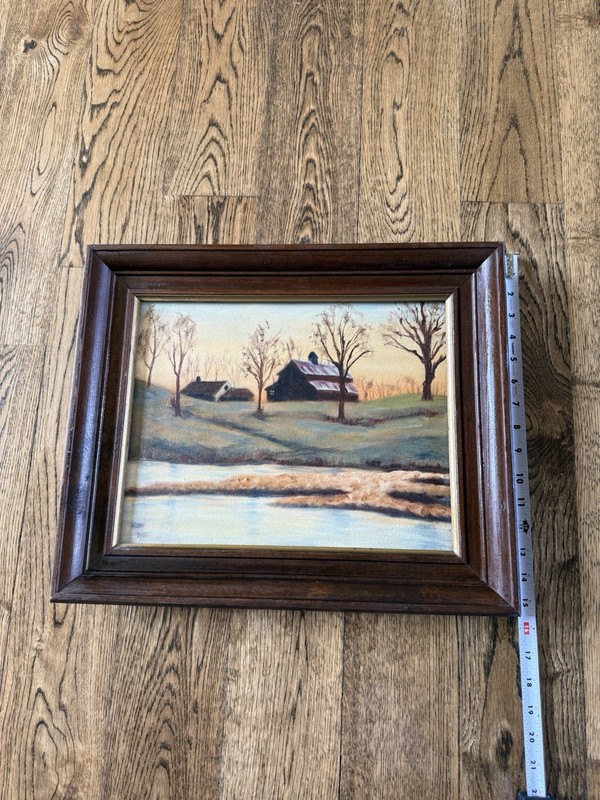Vintage Rustic Country Barn Scene Framed Signed Oil Painting 18 1/2” X 15 1/2” gallery
