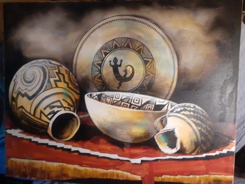 LG CONTEMPORARY NATIVE AMERICAN CANVAS OIL PAINTING 50″Wx40″T BY TERESA BERNARD