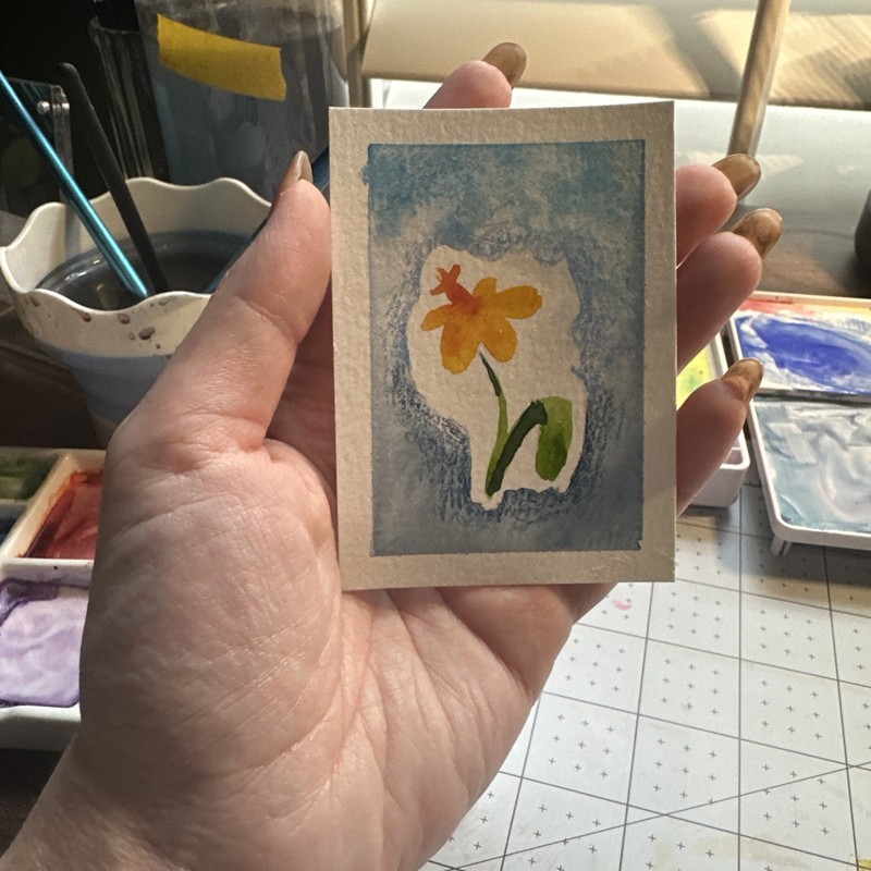 ACEO Original Art Card – Watercolor Daffodil Flower – 1K to OK #014