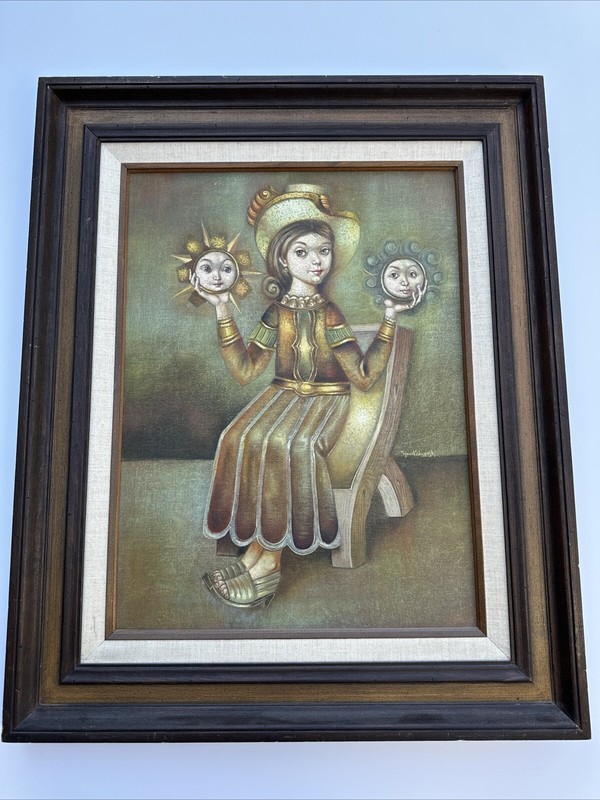 VINTAGE PORTRAIT PAINTING SURREALISM MODERNISM FEMALE WOMAN GIRLS FACE VELAZQUEZ