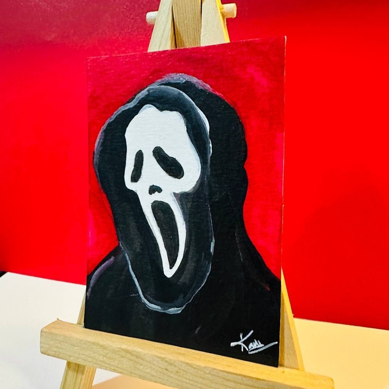 ACEO Ghost Face Horror Gothic Red Portrait Art Original Acrylic Painting OOAK gallery
