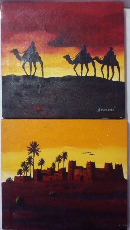 7″ x 8″ Set of (2) African Desert Caravan Camel Original Acrylic Painting Signed