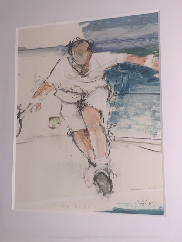 Original Vincent George Tennis Player Watercolor 14.5”W 17.5”T #2 Of 2