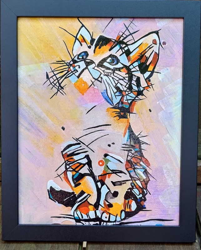 Original painting on board, KITTEN, animal, 8"x 10", signed