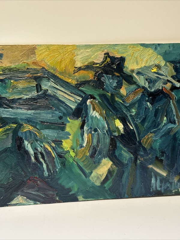 Large Mid Century Painting Abstract Expressionism Bay Area Style Signed Mystery gallery