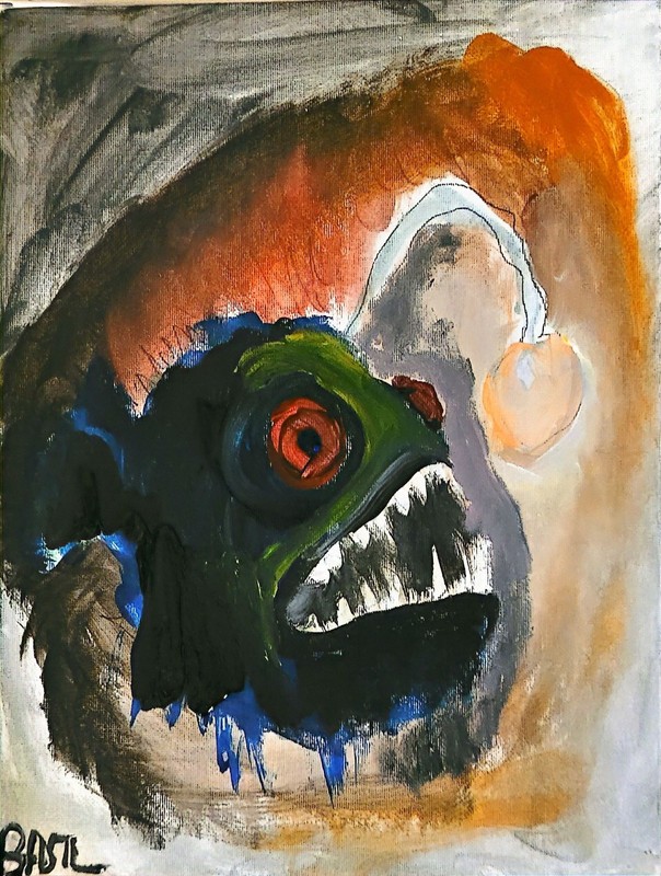 Angler Fish Unique Abstract Expressionism Wall Art Canvas Board 11×14