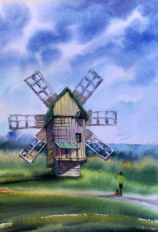 Pastel Painting At The Mill S. Gramm Unframed Original Home Decor Art nAAA3351