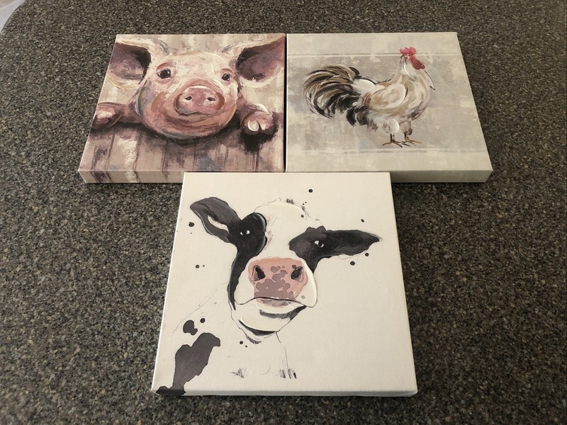 New Collection Of Farmhouse Animal Portraits Art Wall Decor; All At 12in x 12in