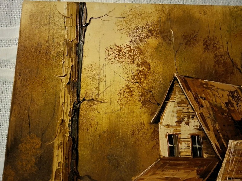 Rustic cabin in the woods very thick paint beautifully done signed Will gallery