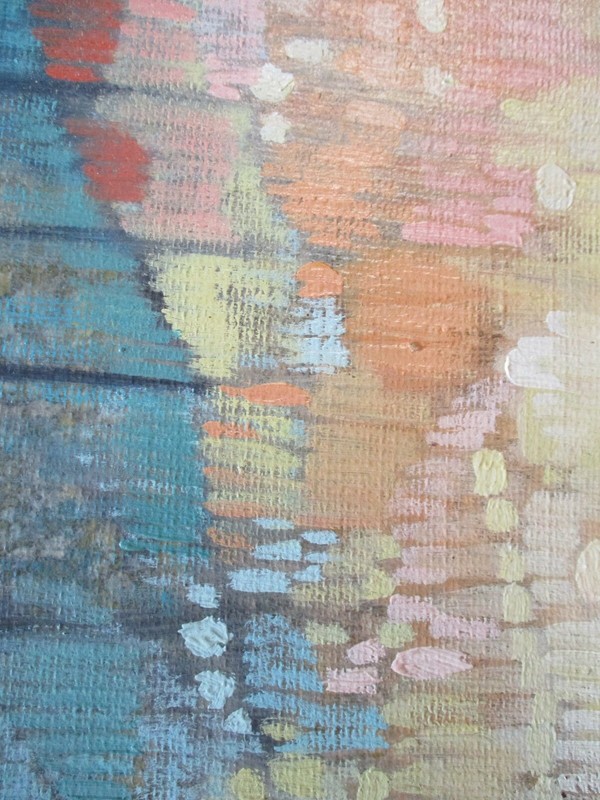 VINTAGE ASIAN PAINTING CHINESE THAI? MYSTERY ARTIST POINTILLIST EXPRESSIONIST gallery