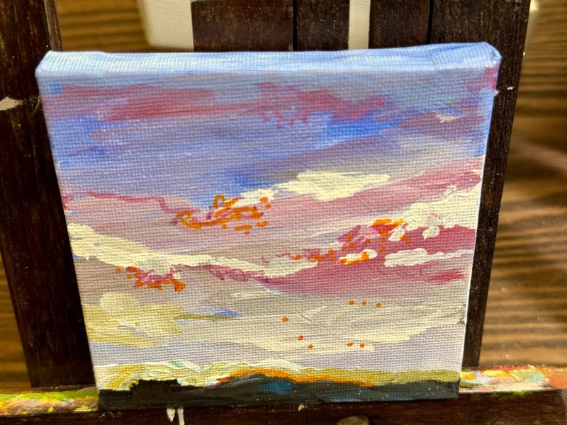 Sunset Sky ORIGINAL Art, Landscape Acrylic Painting 4x4" gallery