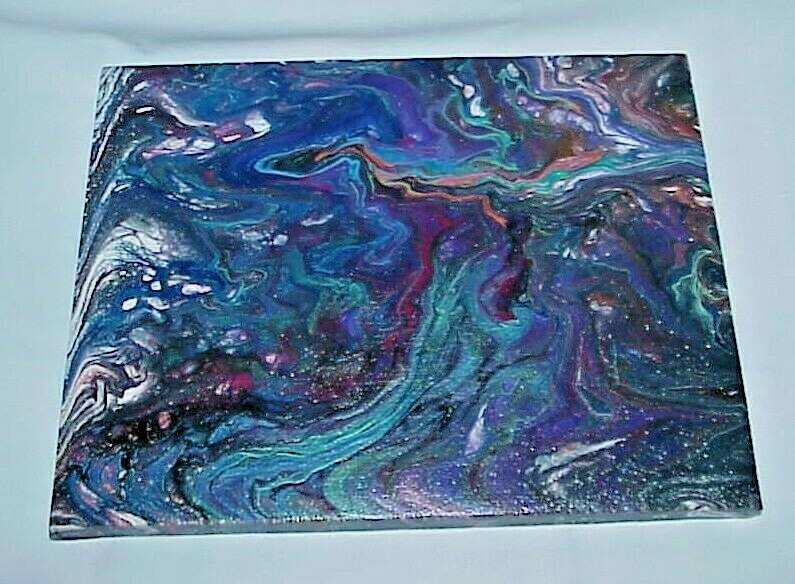 ORIGINAL ACRYLIC PAINTING ABSTRACT ART Wall Decor fluid pour blue,green.purple