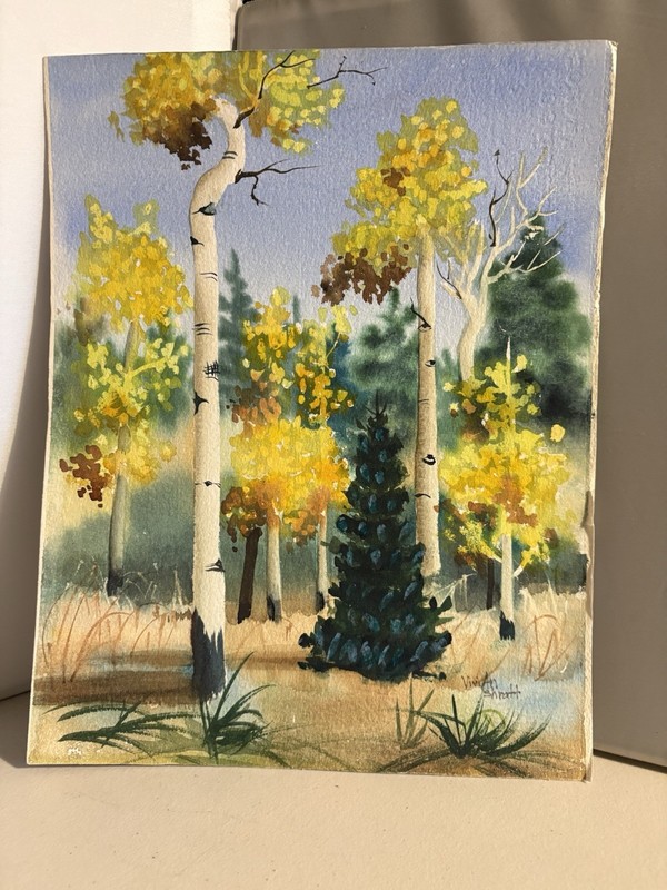 Original Watercolor “Aspen at Crest” Aspen Trees Signed by Artist Vintage gallery