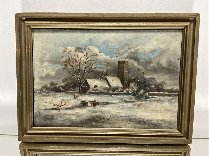 Antique Original Oil Painting Landscape on slate framed Late 19th- Early 20th. C
