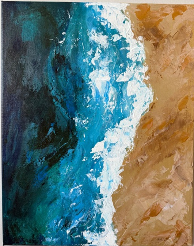 Ocean and Golden Shore Acrylic Painting 16×20