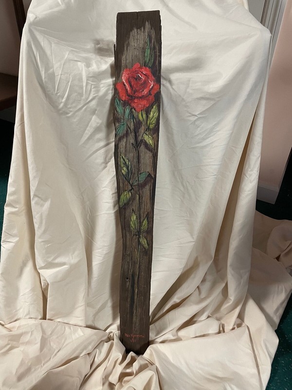 Brother Matthew OSF Signed Rose painting barnwood Original US