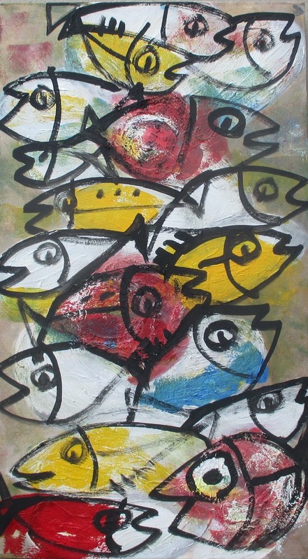 Fish colorful acrylic picture 70×40 cm-Sonja Zeltner-Müller Düsseldorf